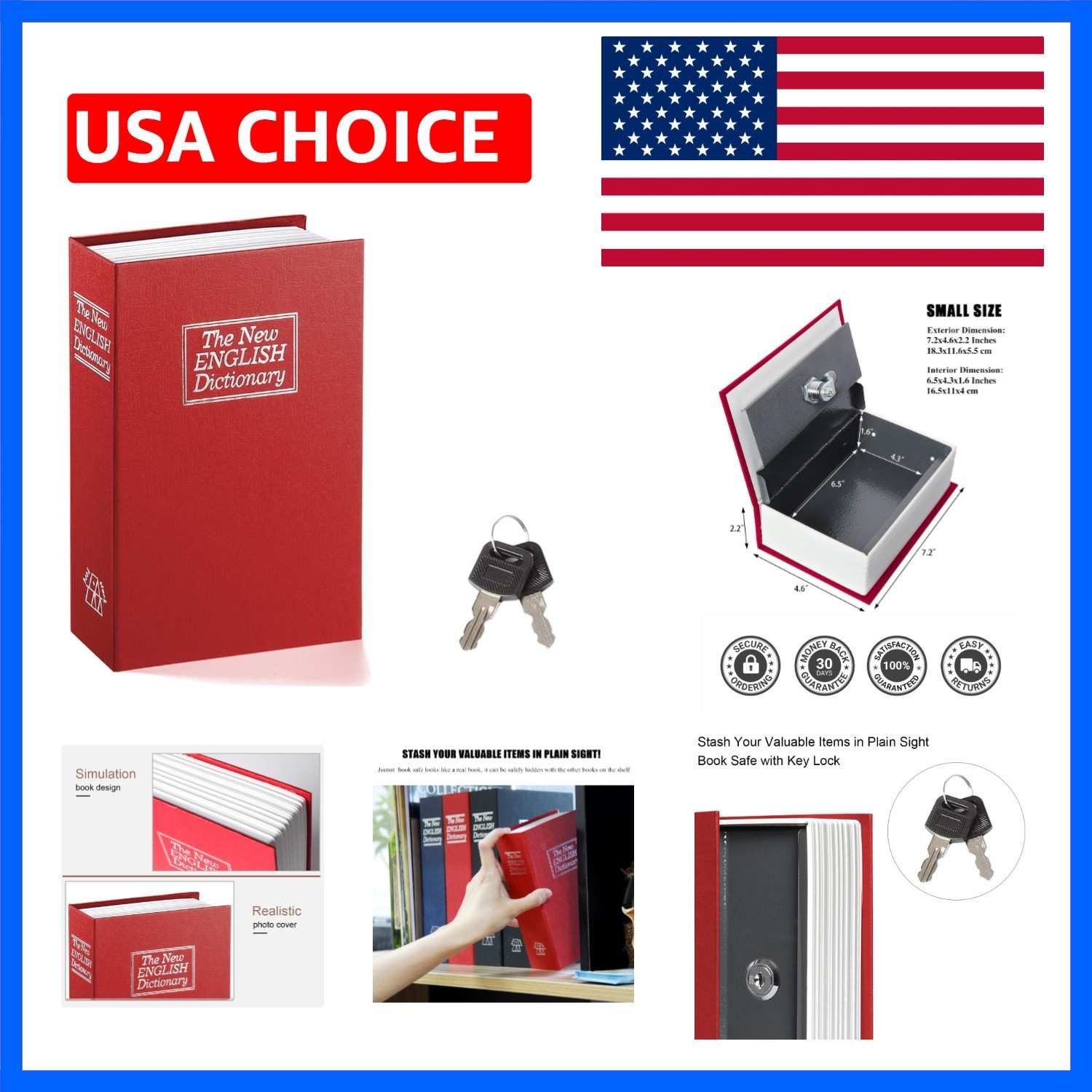 Book Safe with Key Lock, Dictionary Diversion Safe Seceret Hidden Book, Metal...