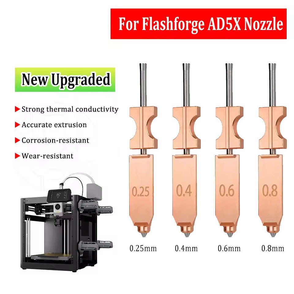 For Flashforge AD5X Nozzle Hardened Upgrade Quick Detachable 0.4 0.6 0.25 0.8mm
