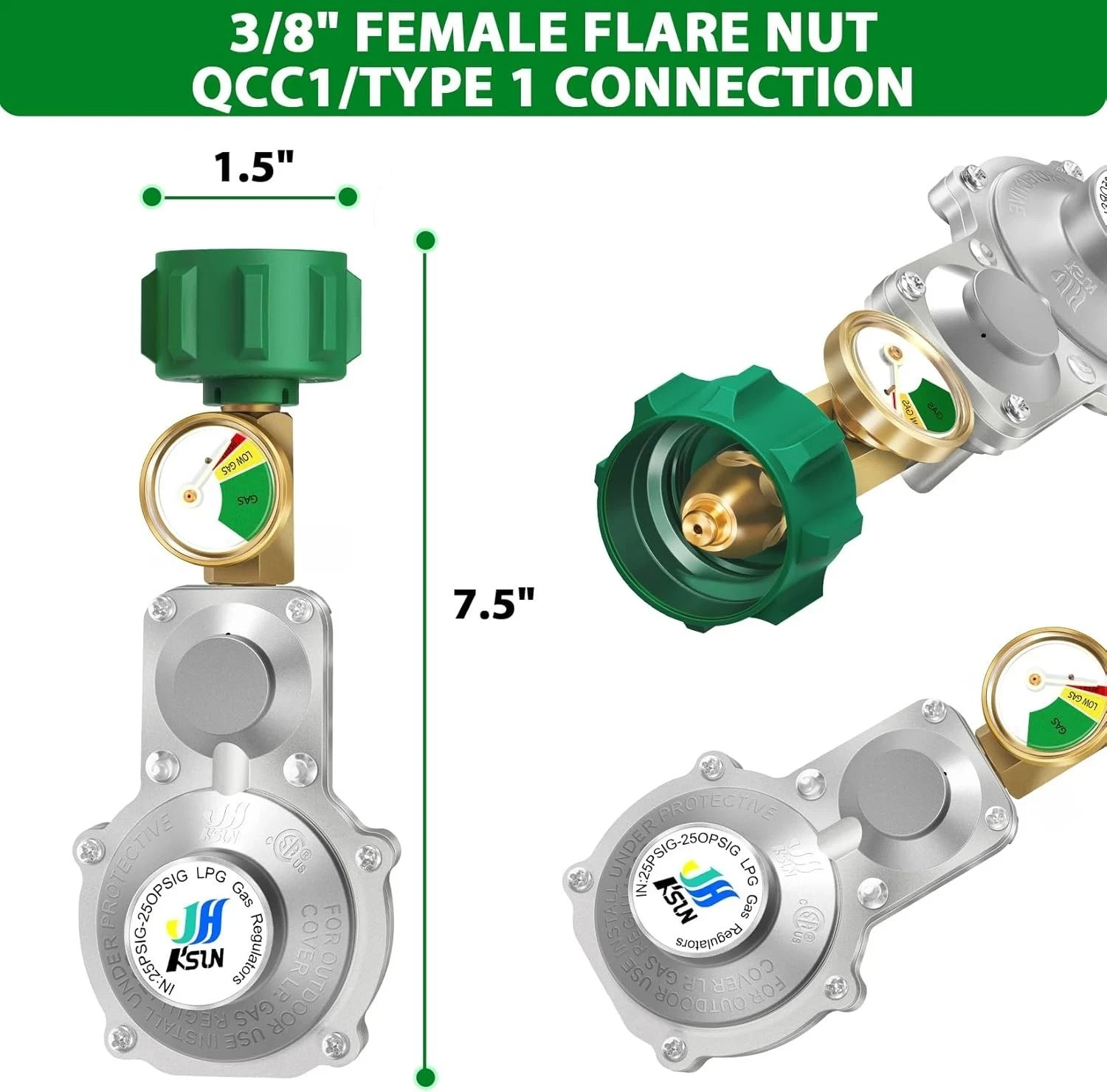 2 Stage Propane Regulator with Gauge - Durable 38 NPT for RVs & Generators