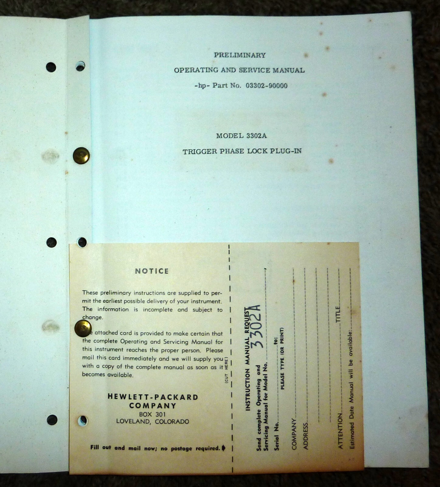 HP Hewlett 3302A Trigger Phase Lock Plug In Operating Service Manual 1965