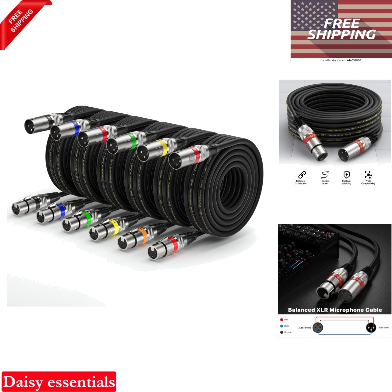6 Pack XLR Cables 25ft Microphone Speaker DMX Stage Lighting  Patch 3-Pin