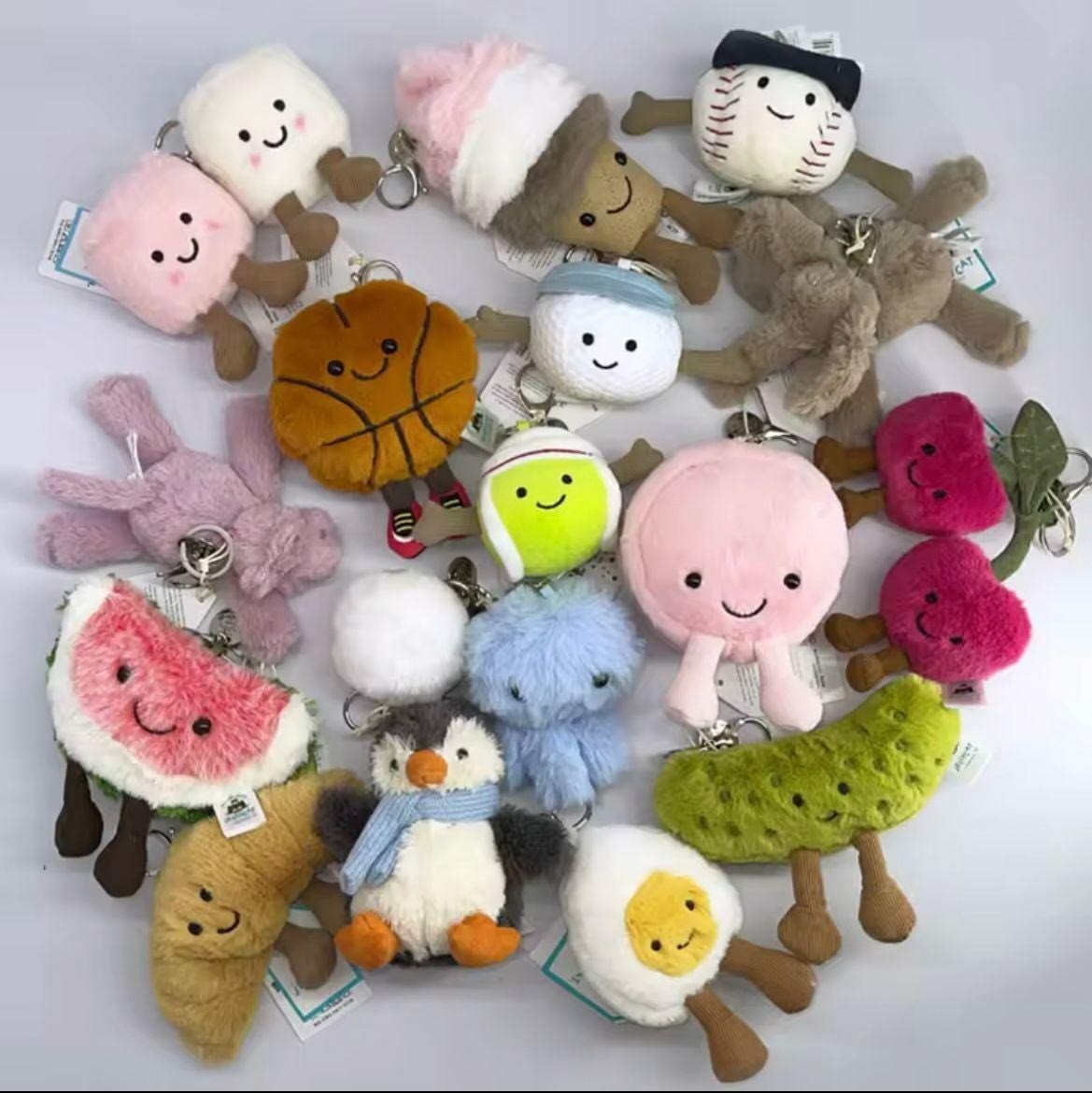 Jellycat Amuseables Plush Bag Charm Keychain Collection NWT Cute Gift - w/Bag