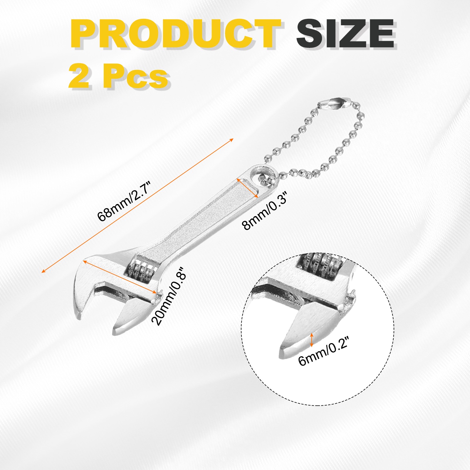 2pcs Mini Adjustable Wrench 2.5" Tiny Spanner Keychain Hand Knurl Tool, Silver