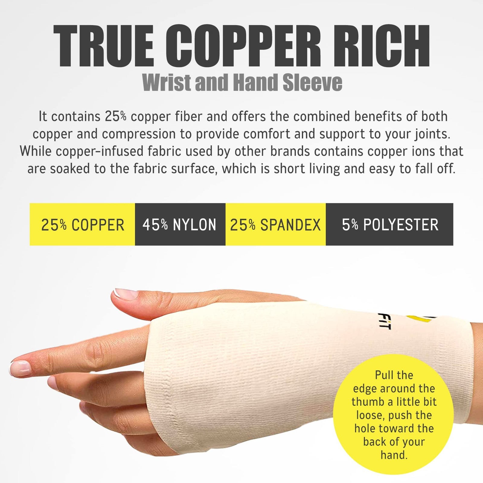 UptoFit - Copper Wrist Compression Sleeve, Hand Brace Wrist Support for Carpa...