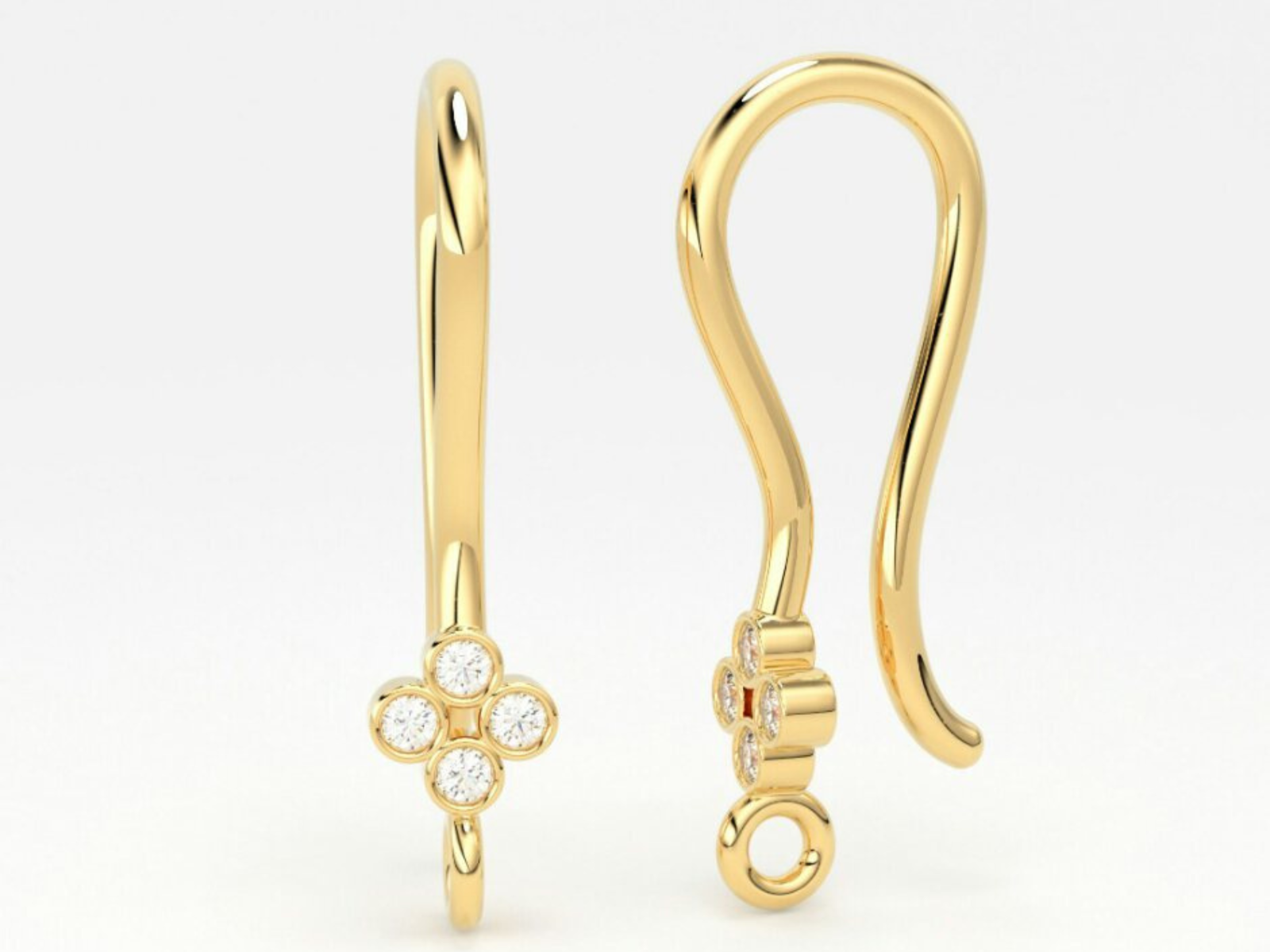 14K Solid Gold Diamond Ear Hook Findings Ear Wire Earring Findings Diamond Hook.