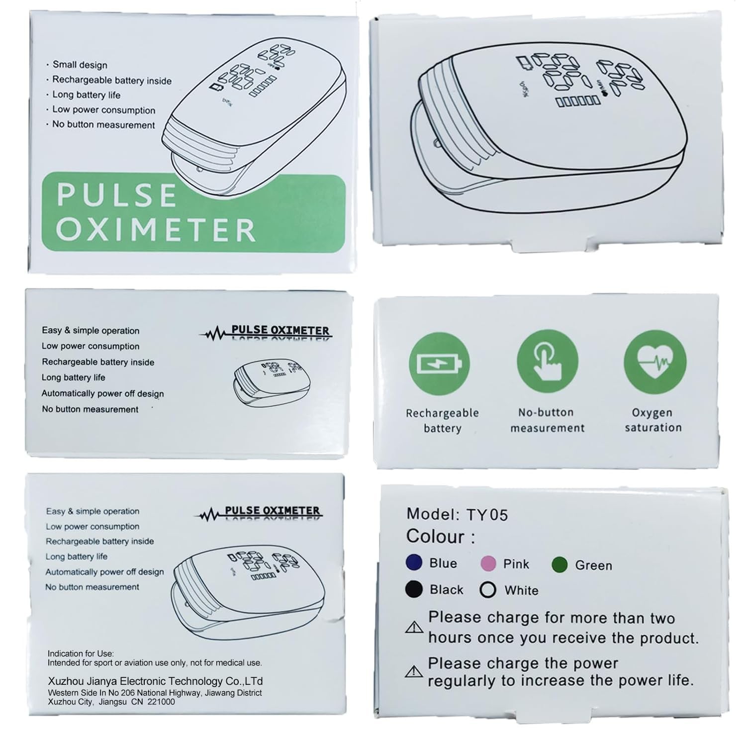 Pulse Oximeter Fingertip, Rechargeable, Oxygen Meter Black