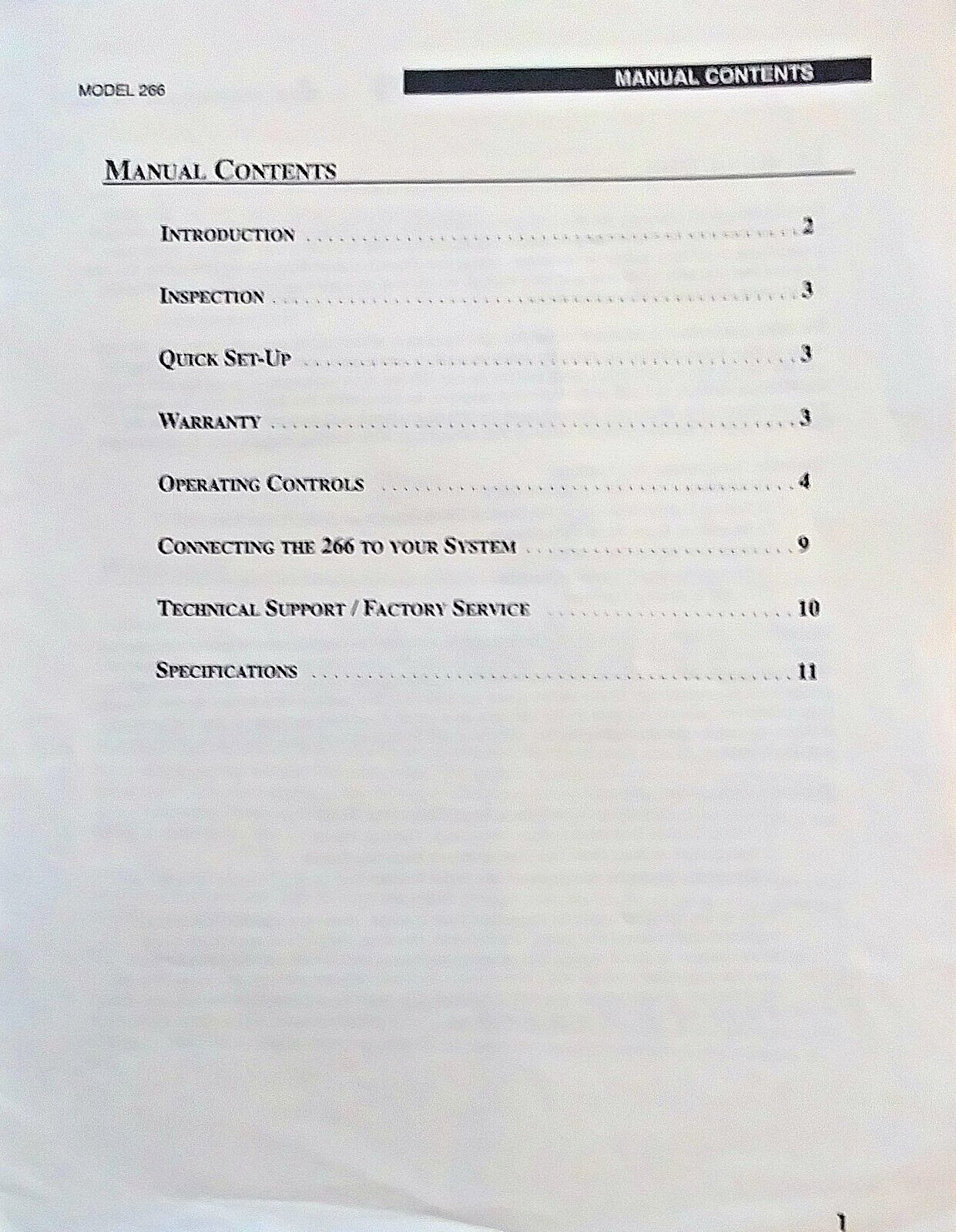 dbx Model 266 Compressor / Gate Module Unit Original Owner's Manual Booklet.