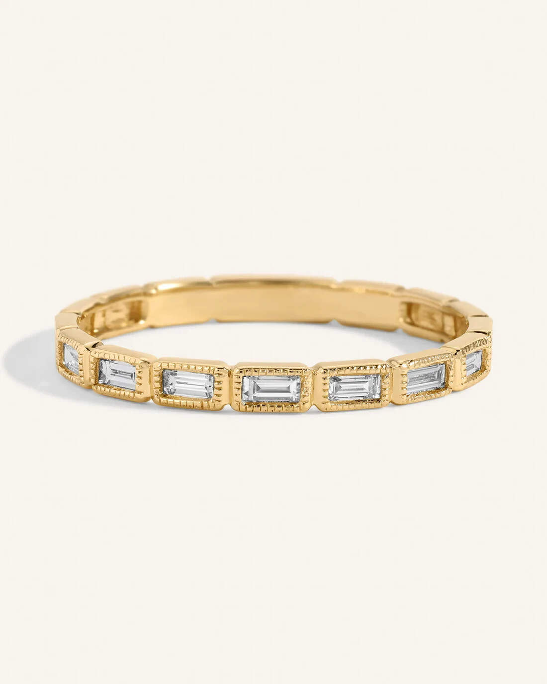 Bright White Emerald Cut Moissanites Simple Wedding Ring In 10K Yellow Gold