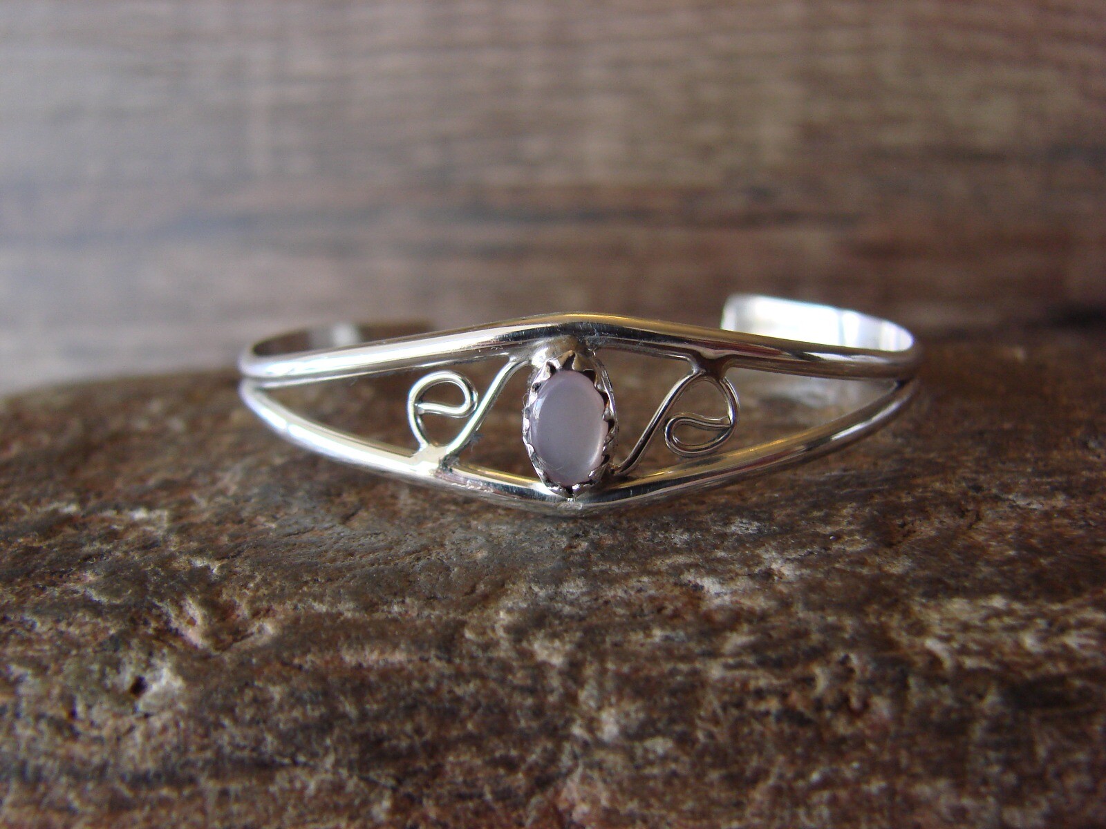 SMALL Navajo Baby Sterling Silver Pink Shell Bracelet by Lincoln