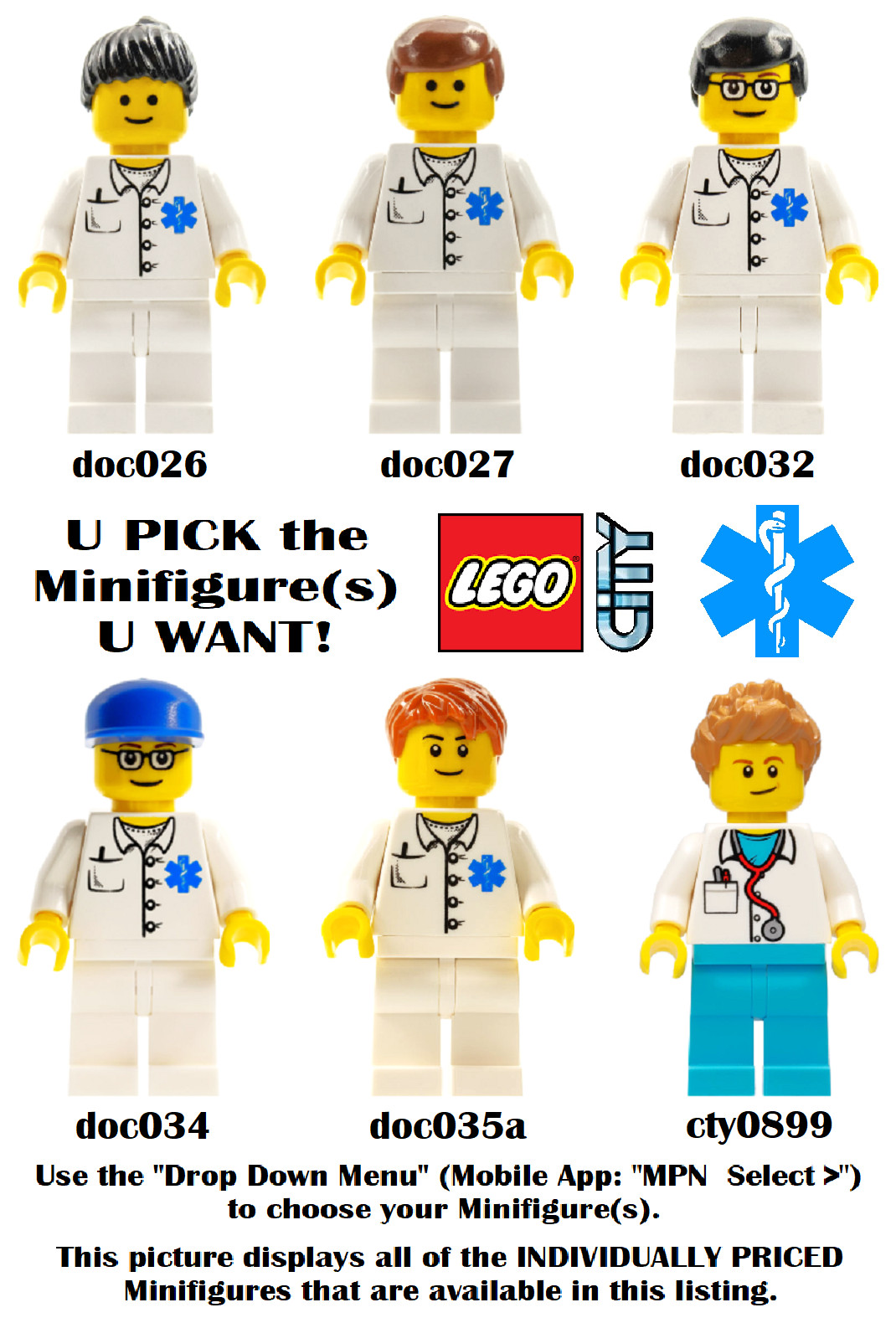 Genuine LEGO U PICK Town: City: Hospital DOCTOR Minifigures **NEW**