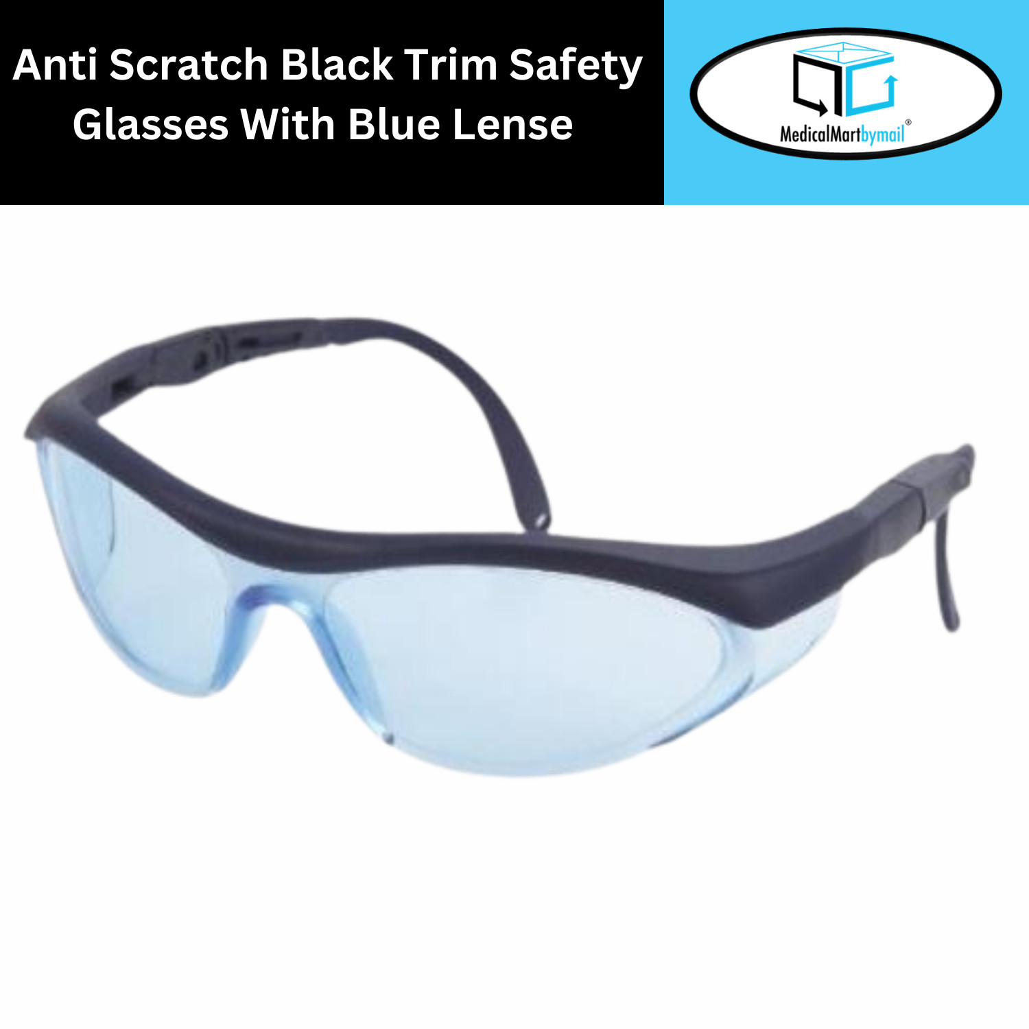 Shield Safety Anti Scratch Black Trim Safety Glasses With Blue Lense 12 Pieces