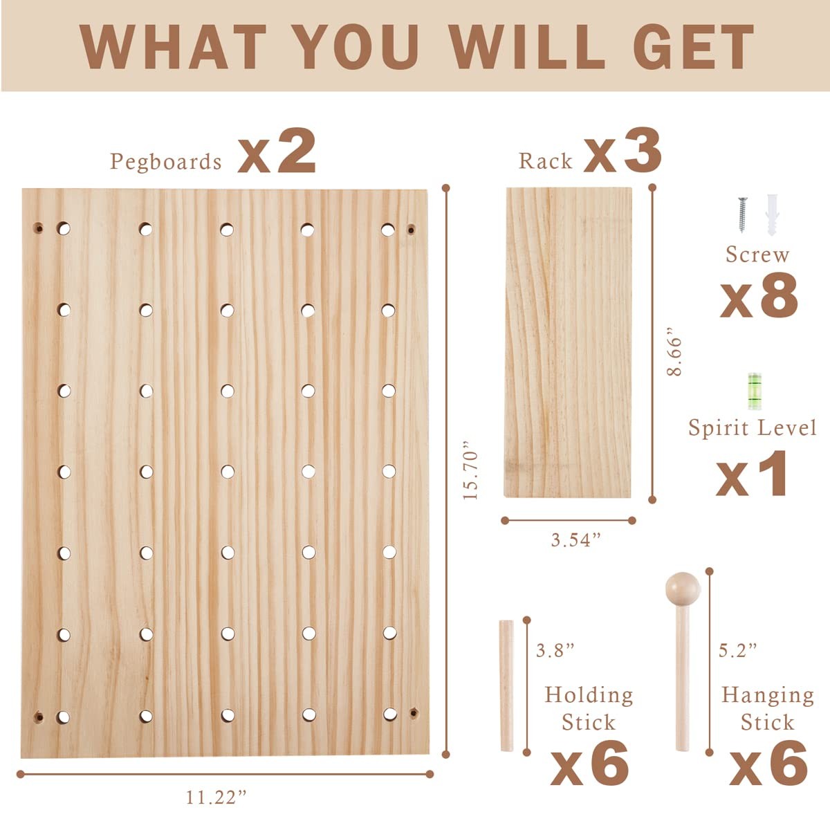 Wood Pegboard Combination Wall Organizer Kit, Wooden Display Pegboard Panel K...