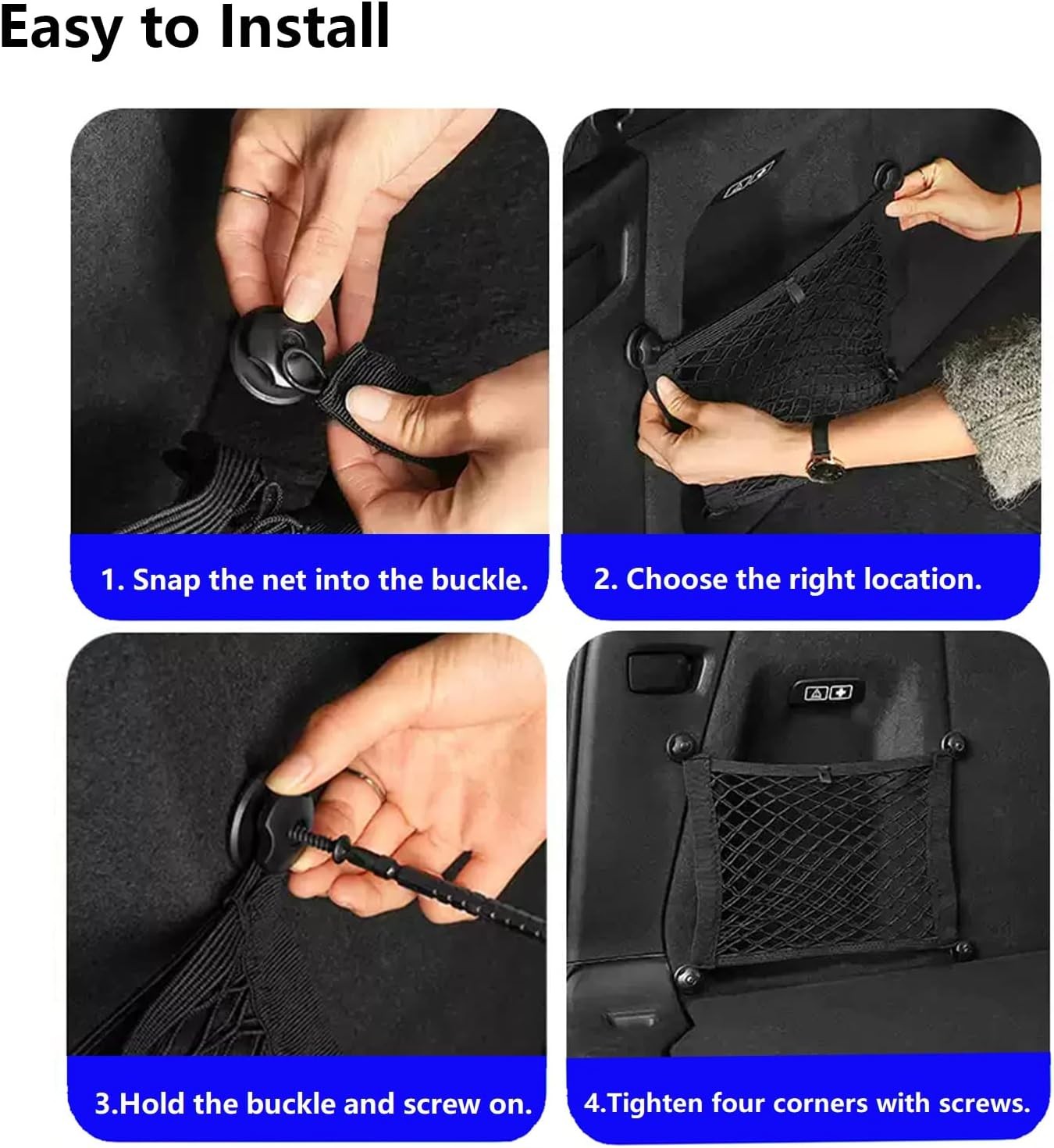 2PACK Small Cargo Nets Elastic Stretchable Pocket Storage Mesh Net 8Pcs Mounting
