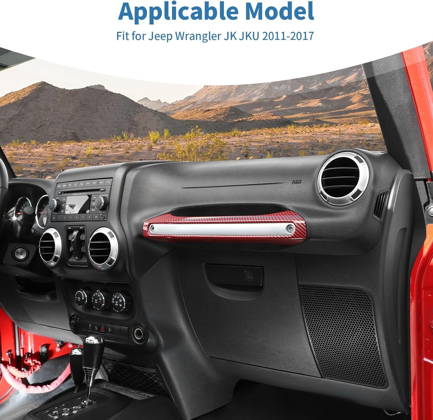 Red Carbon Fiber Grab Handle Cover Trim Passenger For Jeep Wrangler JK 11-18