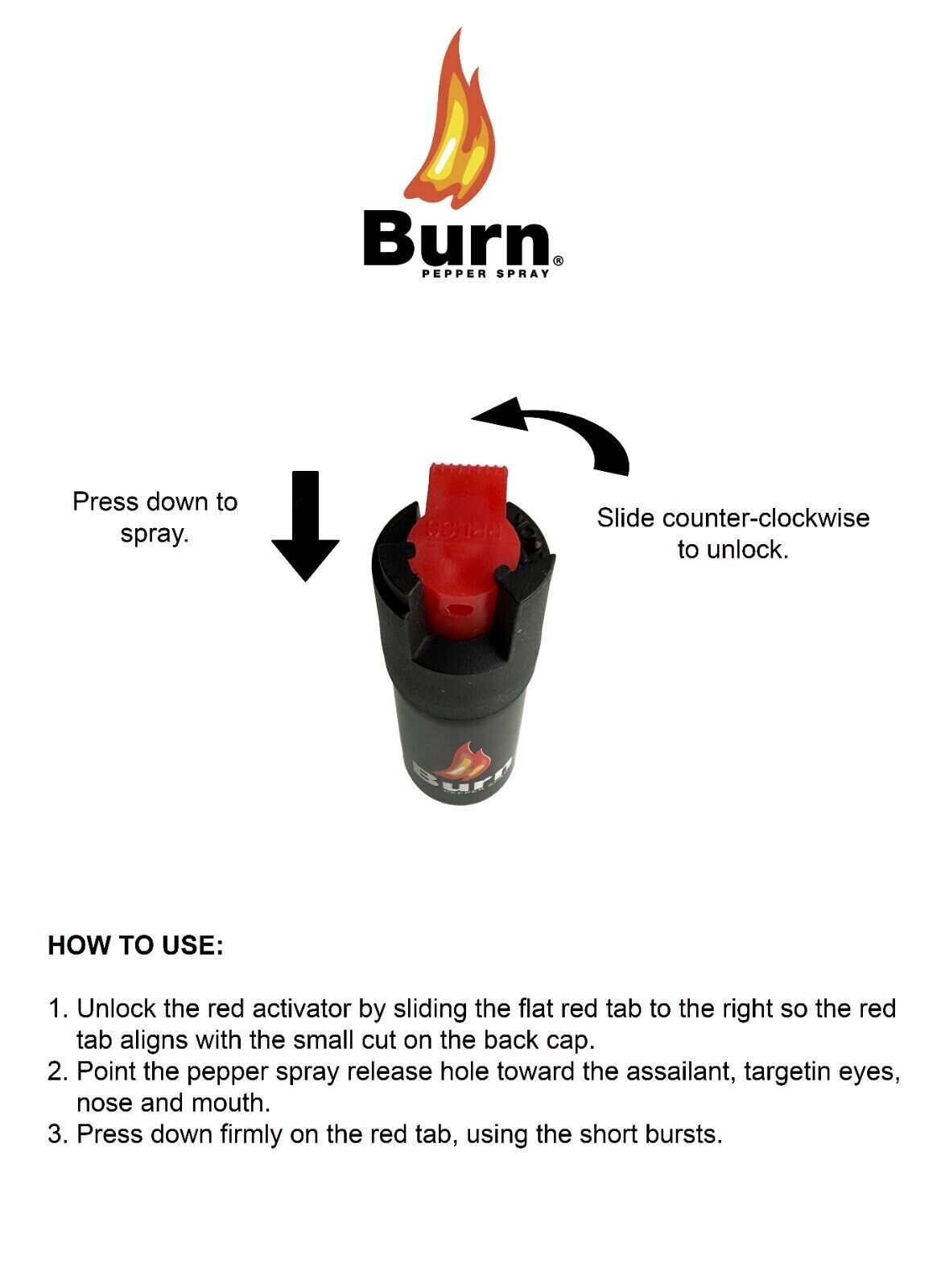 BURN Pepper Spray Bulk 10 Pack .50oz Mini Keyring Keychain Self Defense Security