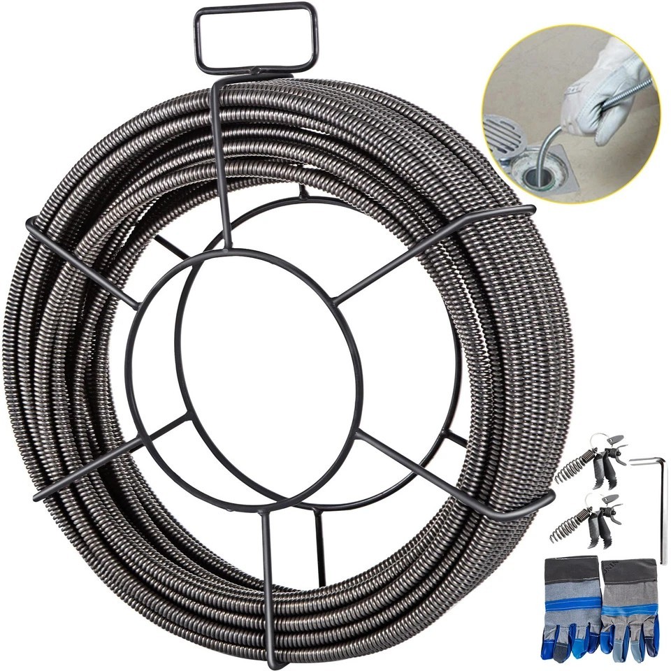 Drain Auger Cable 75ft 3/8" Drain Cleaning Cable Snake Sewer Pipe Cleaner