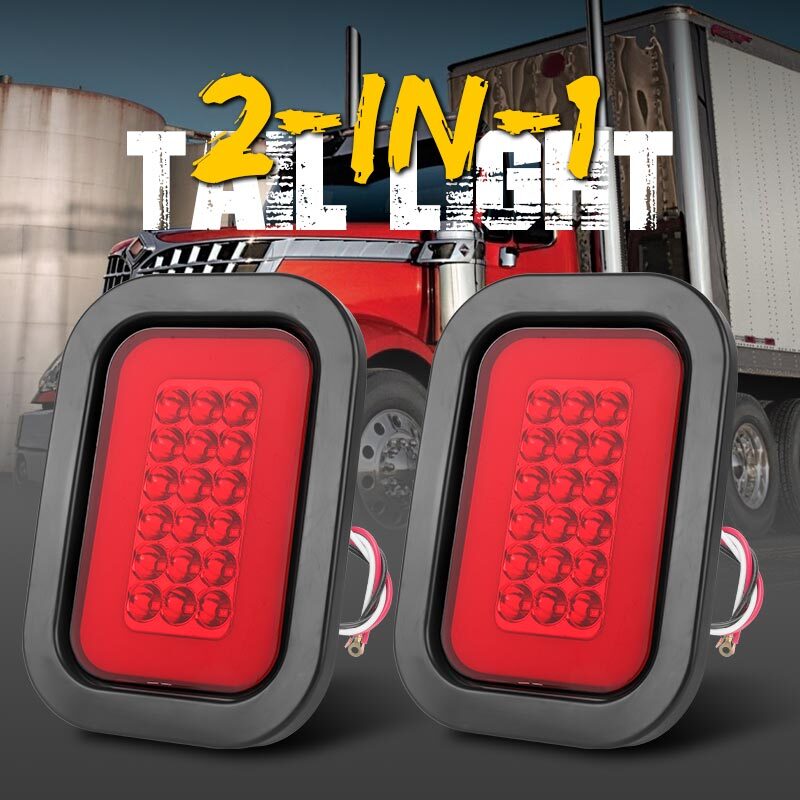 2pc 5" x 3" Red Rectangular LED Tail Lights With Pigtails For Trailer Tow Truck