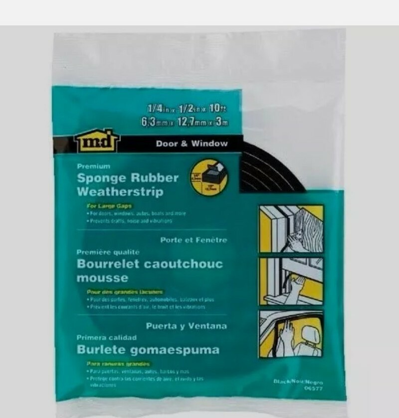 06577 M-D SPONGE RUBBER WEATHERSTRIP TAPE Draft Seal Auto Marine 1/4"x1/2"x 10ft