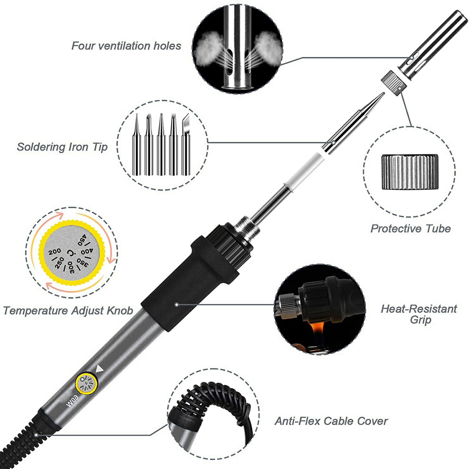 Electric Soldering Iron Kit 60W Adjustable Temperature Welding Tools Solder Gun