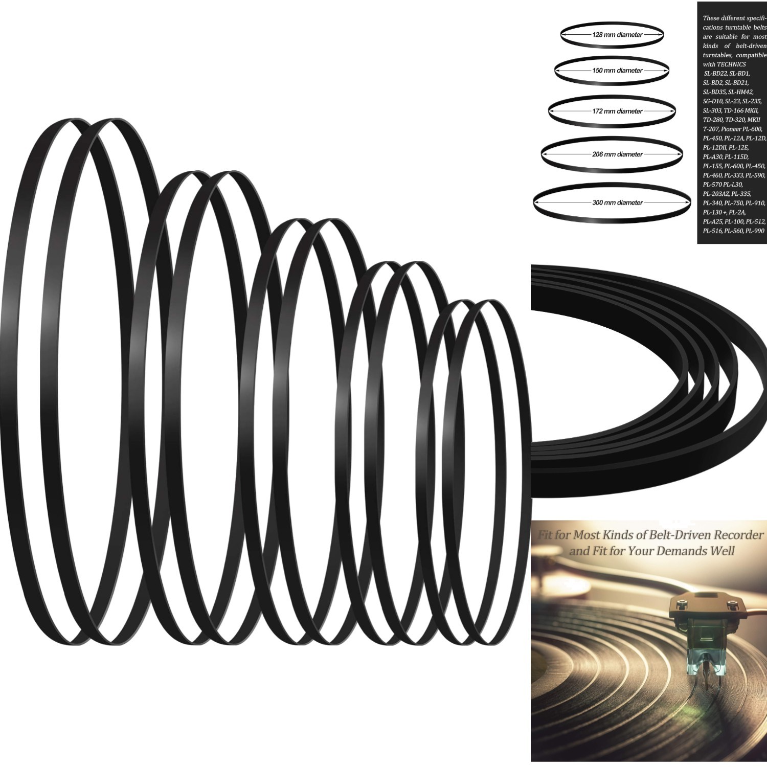 Turntable Belts 10-Pack - 5 Dimensions for Enhanced Sound Quality & Longevity