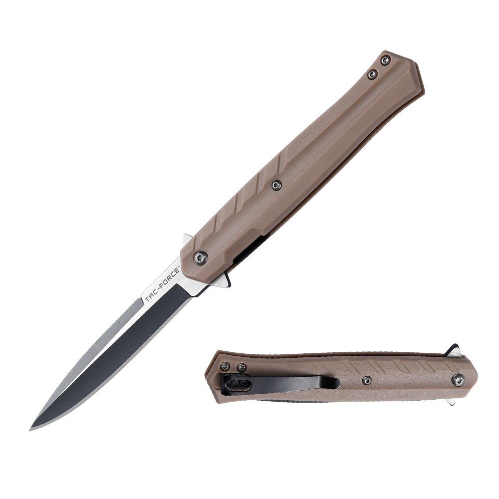 Tac Force Linerlock A/O Folding Knife Steel Blade Tan Nylon Handle - TF-2002TN