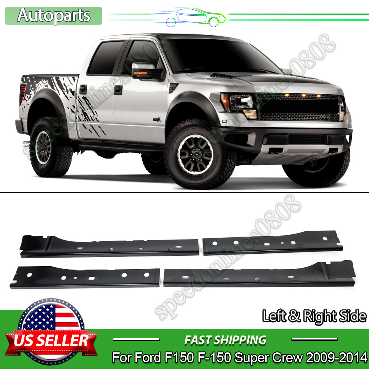 Fit 2009-2014 Ford F-150 F150 4Door Super Crew Cab Inner Rocker Panel Pair Steel
