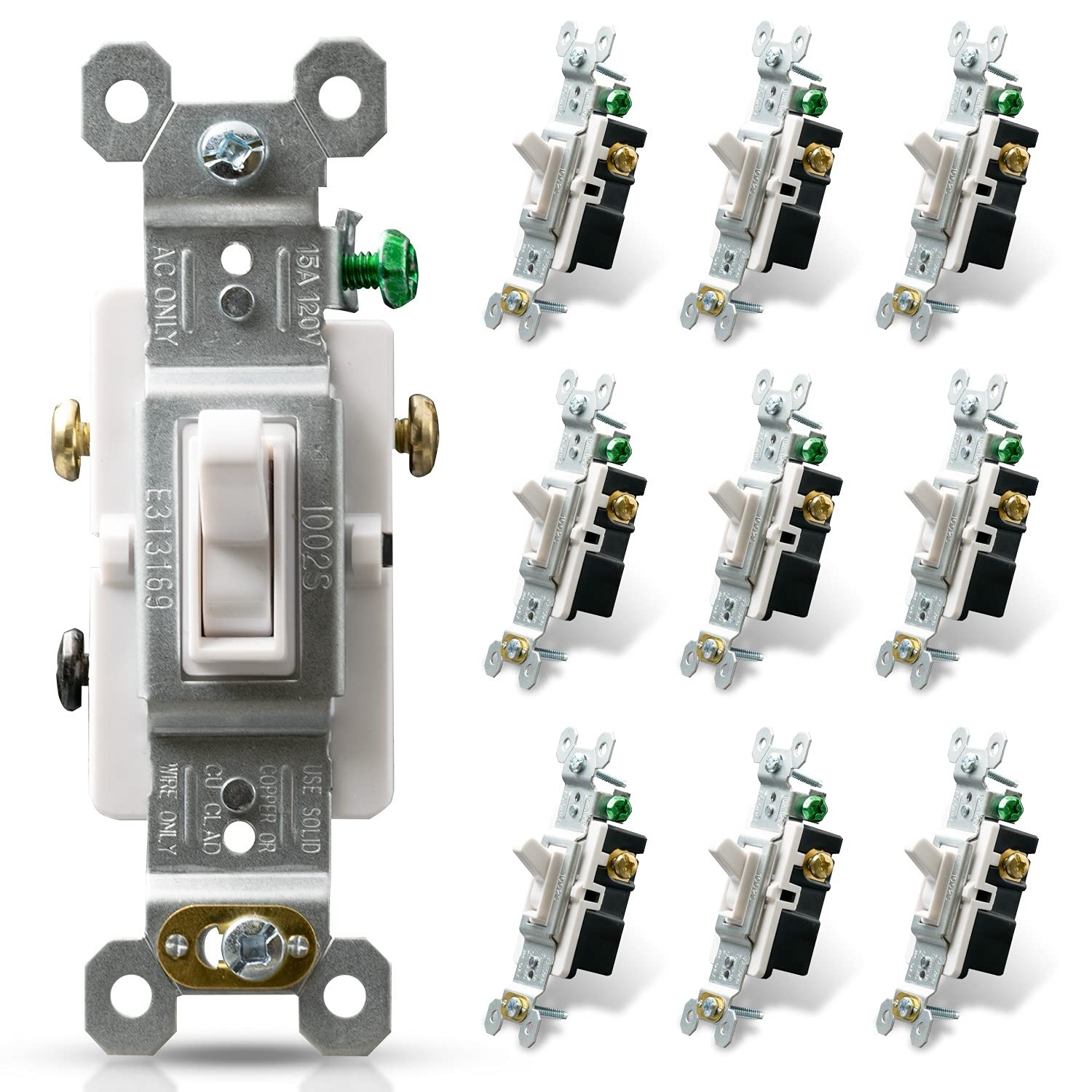3 Way Toggle Light Switch, 15 Amp, 120 V, Toggle Framed AC Quiet, in Wall On/...
