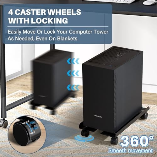 Mobile PC Stand, Adjustable Metal Computer Tower Stand, PC Floor Stand with 4