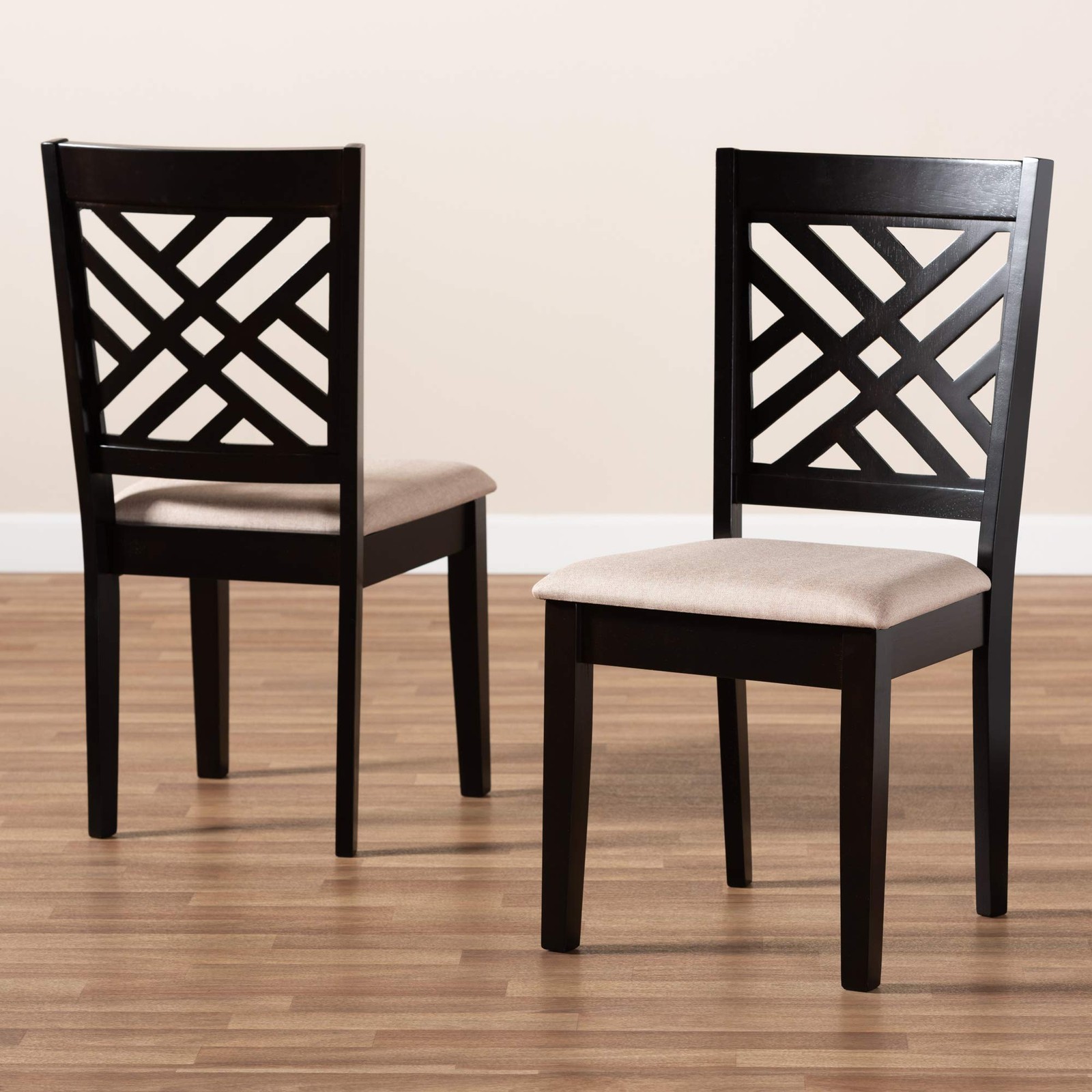 Baxton Studio Fallon Dining Chair Set - Sand Fabric Upholstered,