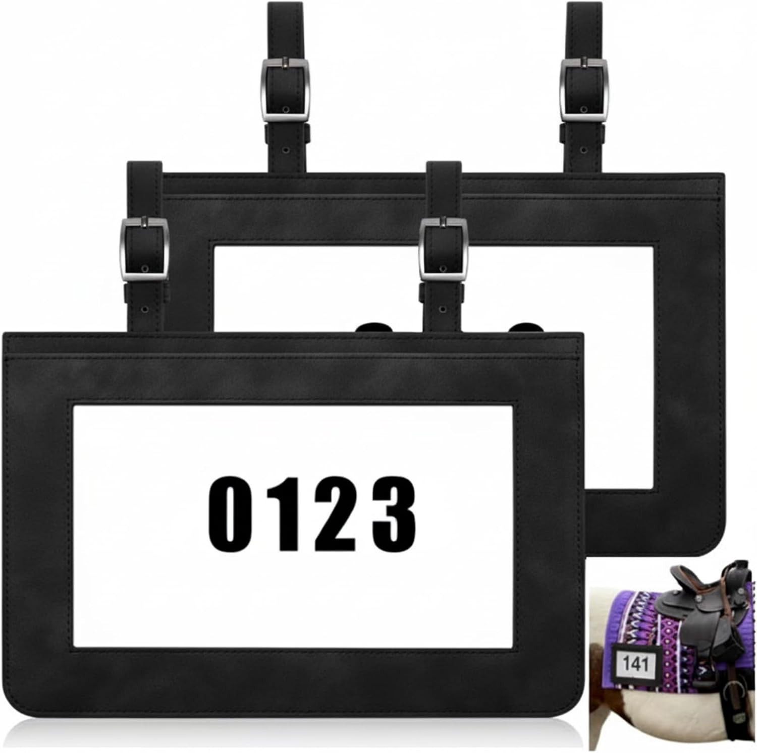 Fullhawl 2 Pcs Horse Performance Number Holder Horse Show Supplies Leather Exhib