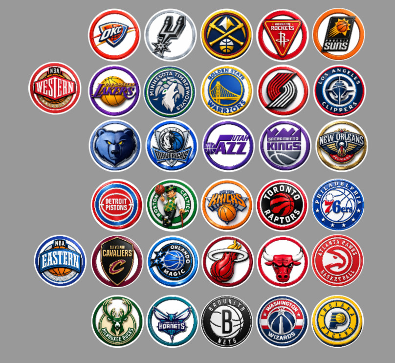 Handmade Basketball Team Magnets 2" FULL SET/ALL 30 TEAMS.  For Fan Standings