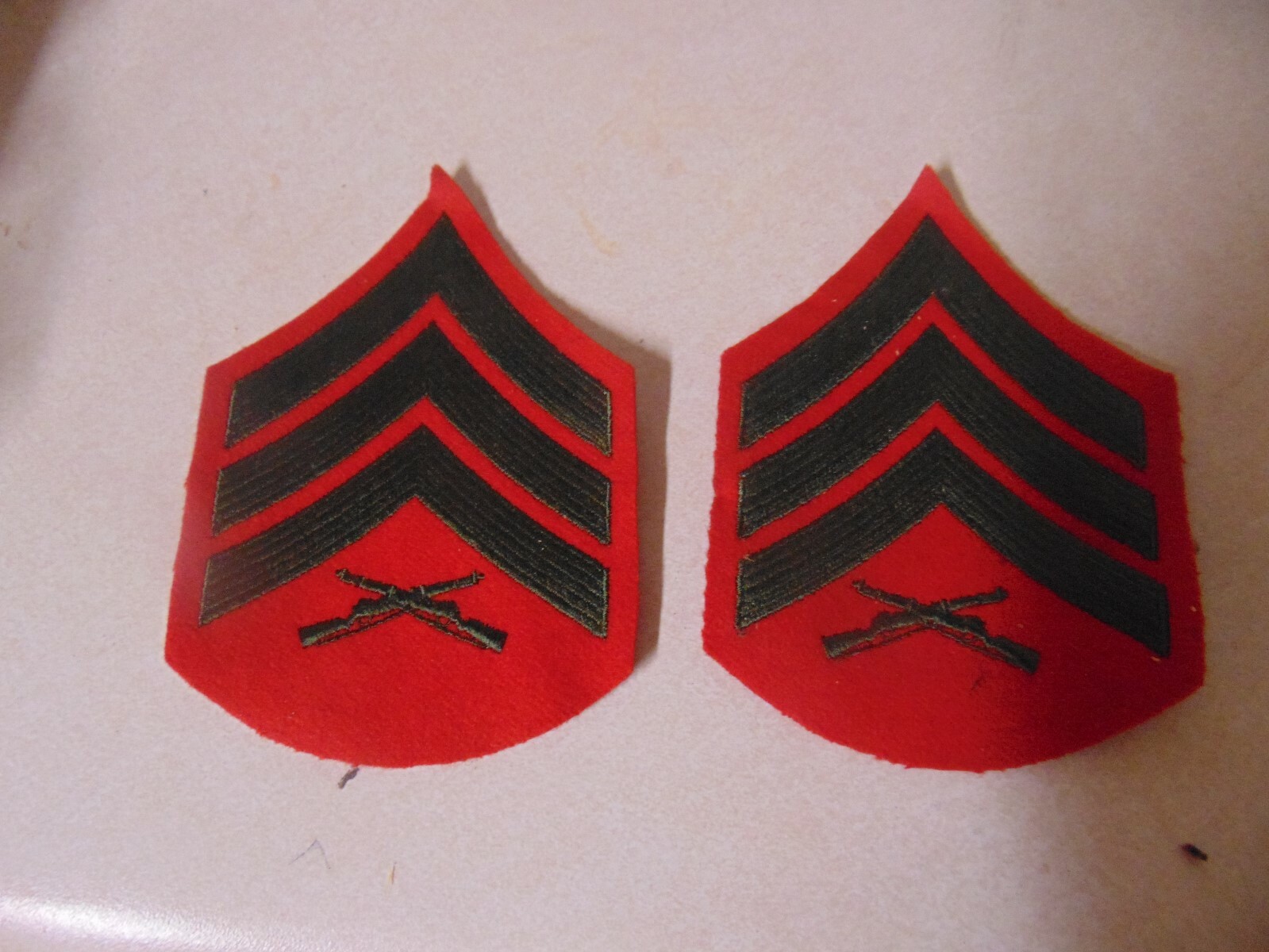 MILITARY PATCH SET OF 2 SEW ON USMC MARINE CORPS RANK SERGEANT RED AND GREEN OLD