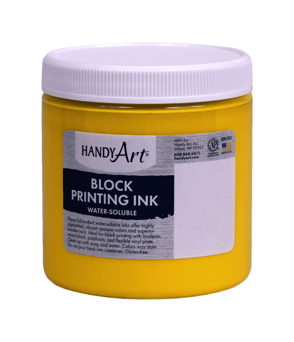 Handy Art Non-Toxic Water Soluble Block Printing Ink, 8 oz Jar, Yellow