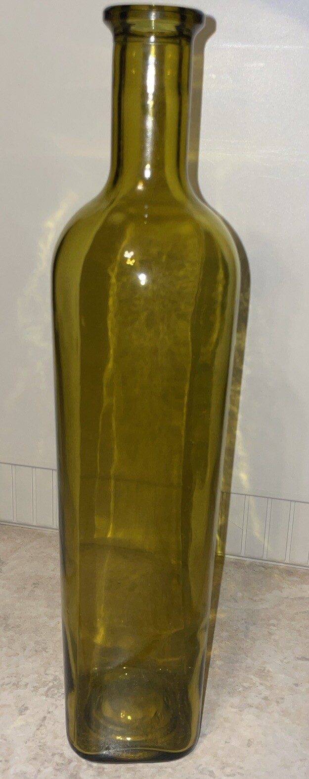 VINTAGE YELLOW GLASS WINE BOTTLE 12” TALL