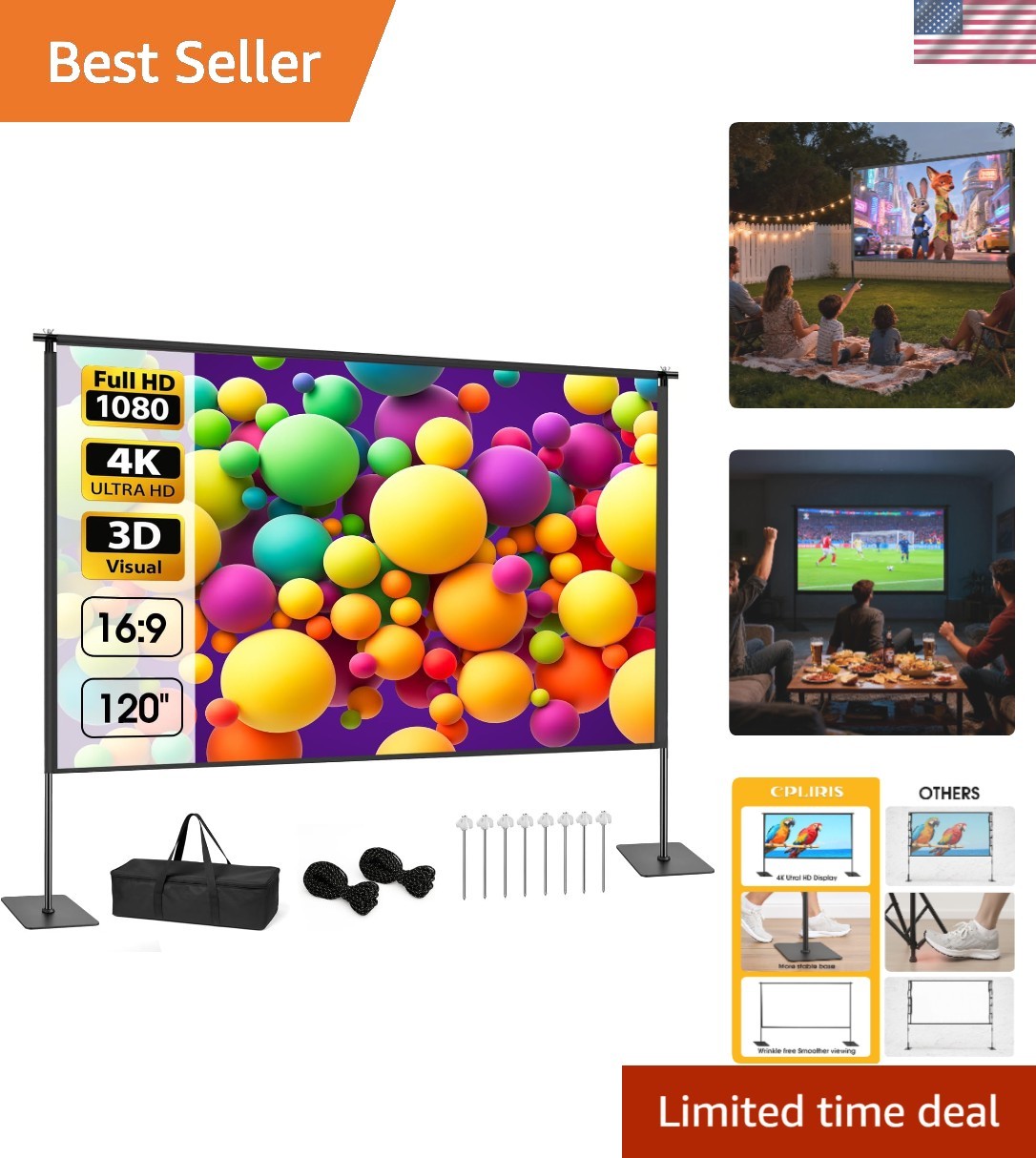 120-Inch Portable 4K HD Outdoor Projector Screen - Effortless Setup & Carry Bag