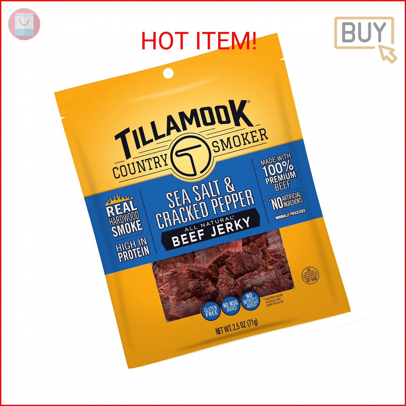 Tillamook Country Smoker Real Hardwood Smoked Beef Jerky, Sea Salt & Cracked Pep