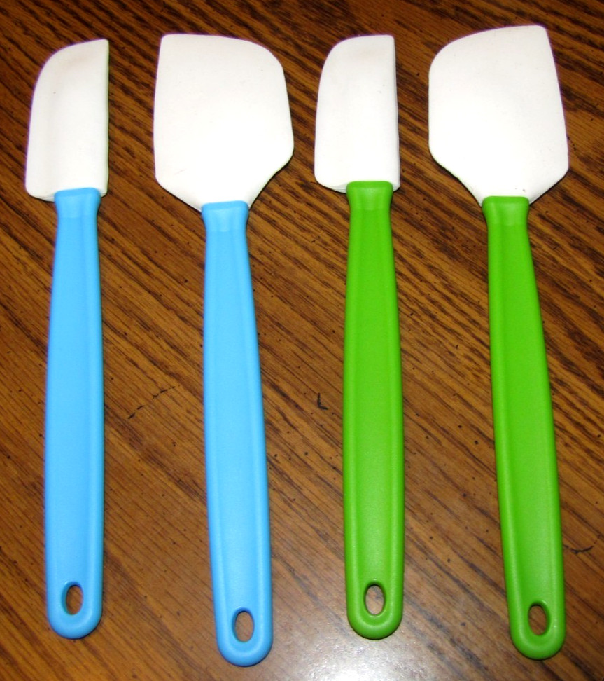 Heat Resistant Silicone Set of 4 Green & Blue 11" Baking Cooking Spoon & Spatula