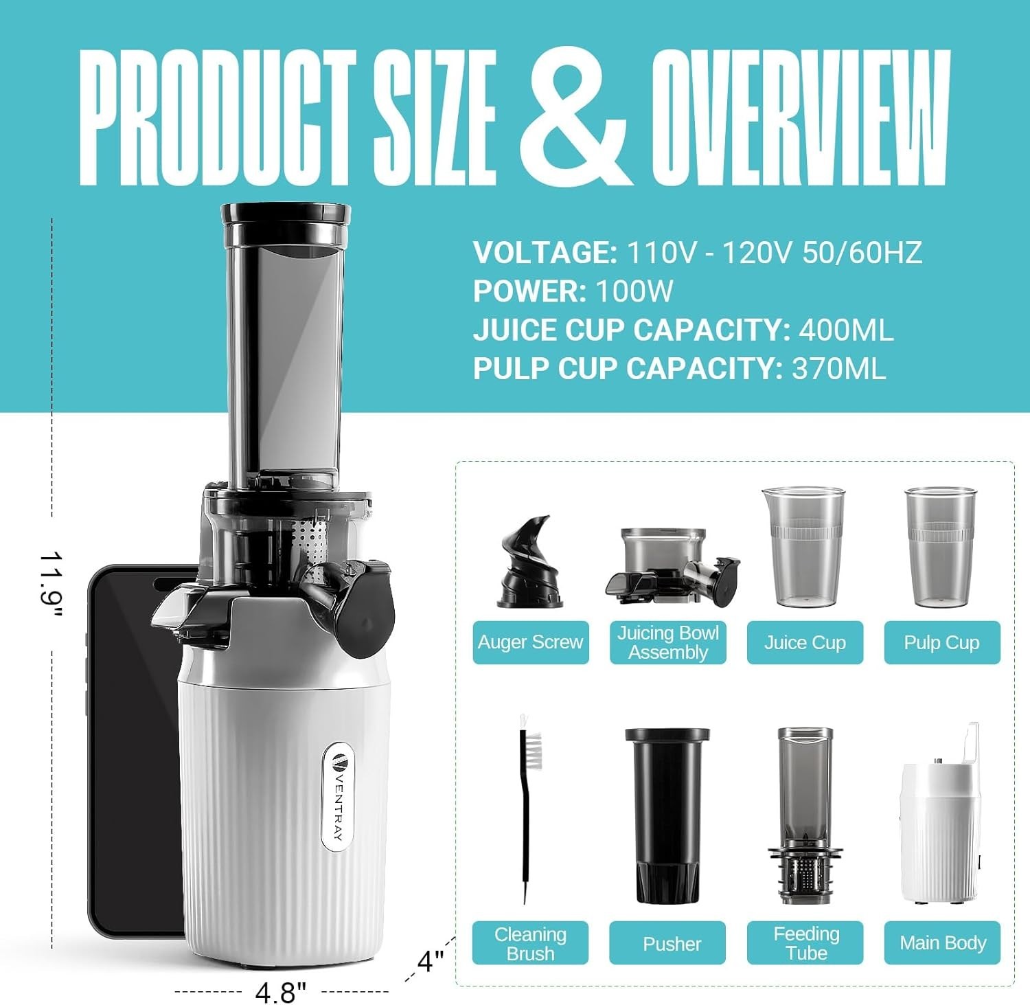 Efficient Ginnie Mini Juicer - Compact Masticating for Fresh Juices Anywhere