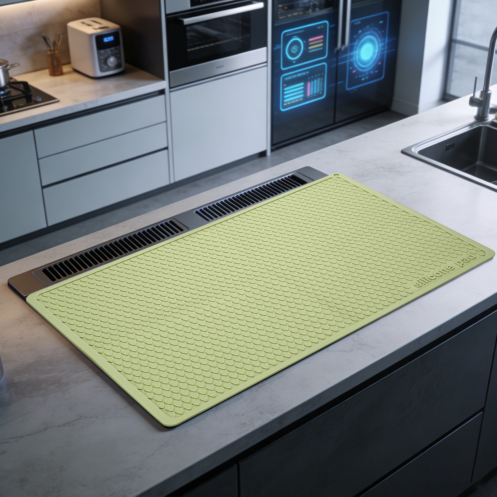 Dish Drying Mat, 24 x 16 Inch Silicone Heat Drying Pad, Matcha Green