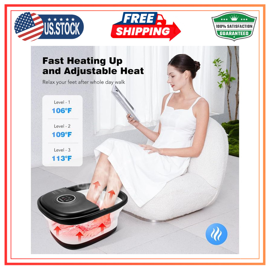 KNQZE Collapsible Foot Spa with Heat Remote Control Bubbles Massage Rollers