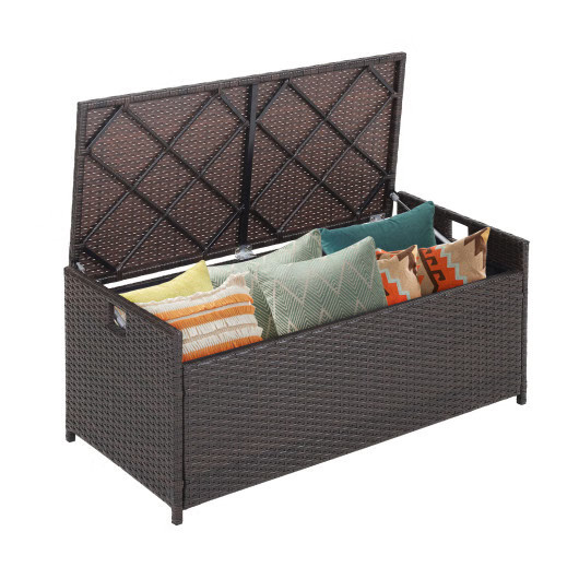 34 Gallon Patio Storage Bench with Seat Cushion and Zippered Liner - Color: Brow