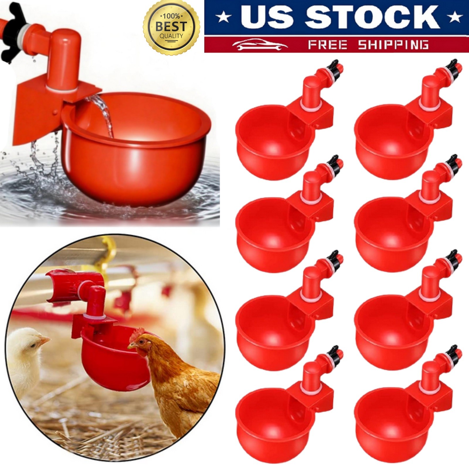 8× Automatic Poultry Drinking Cups Chicken Water Feeder Waterer Cups for Hens US