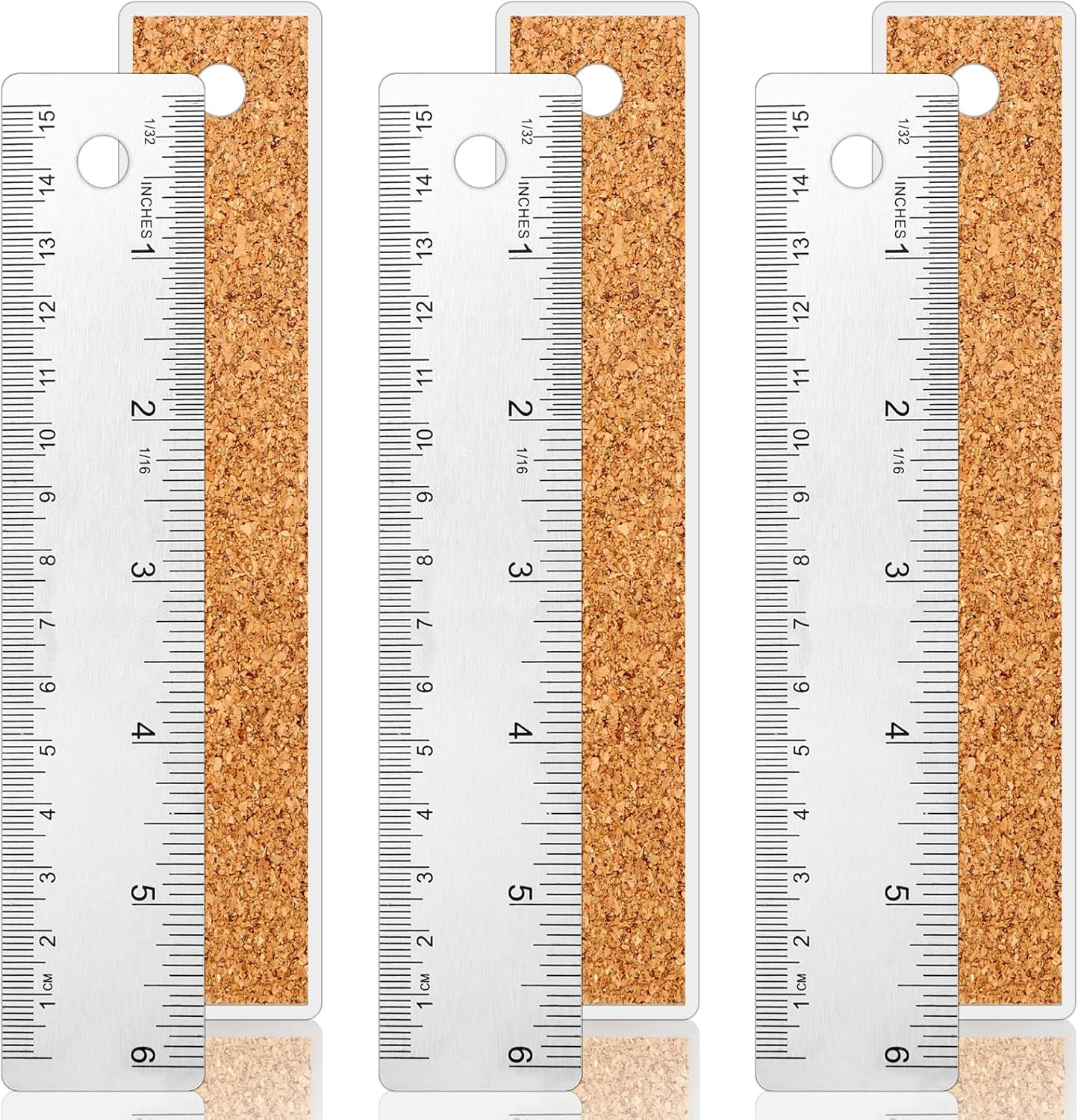 3 Pcs Stainless Steel Ruler 6 Inch Metal Ruler Straight Edge Rulers Non Slip Cor