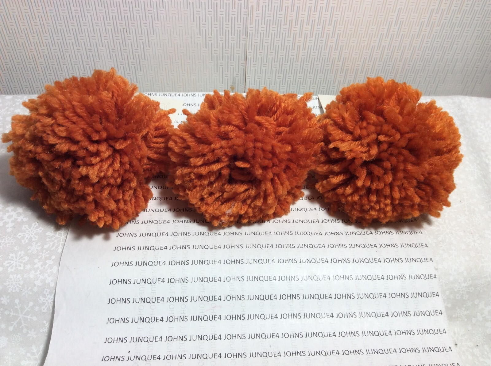 HALLMARK GIFT/TREE TRIM New with tag LOT OF 3 ORANGE Yarn POM POMS 3 inch round