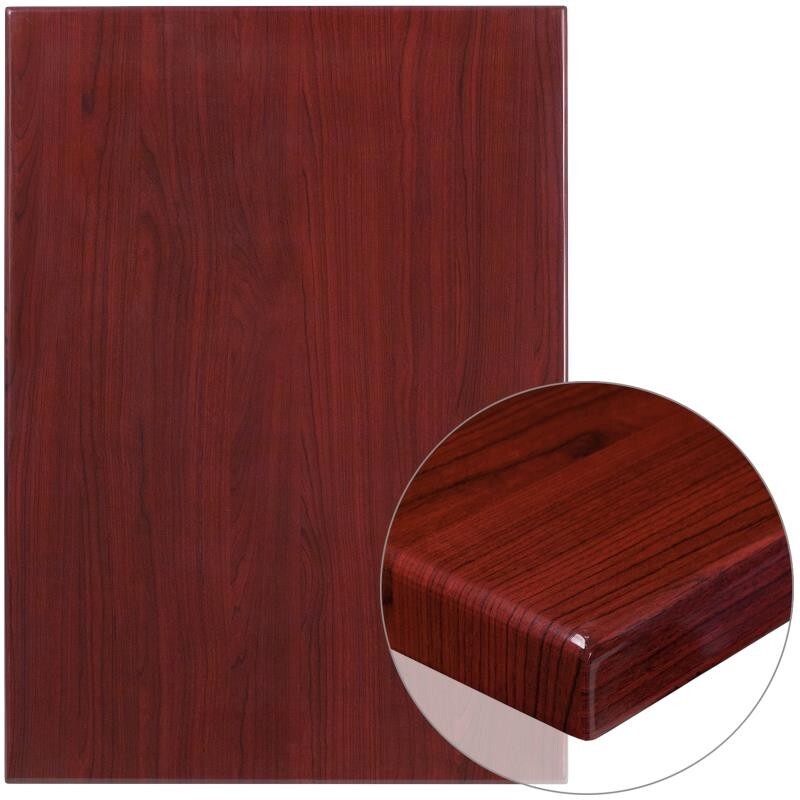 30" x 42" Rectangular Resin Restaurant Table Top in High-Gloss Mahogany Finish