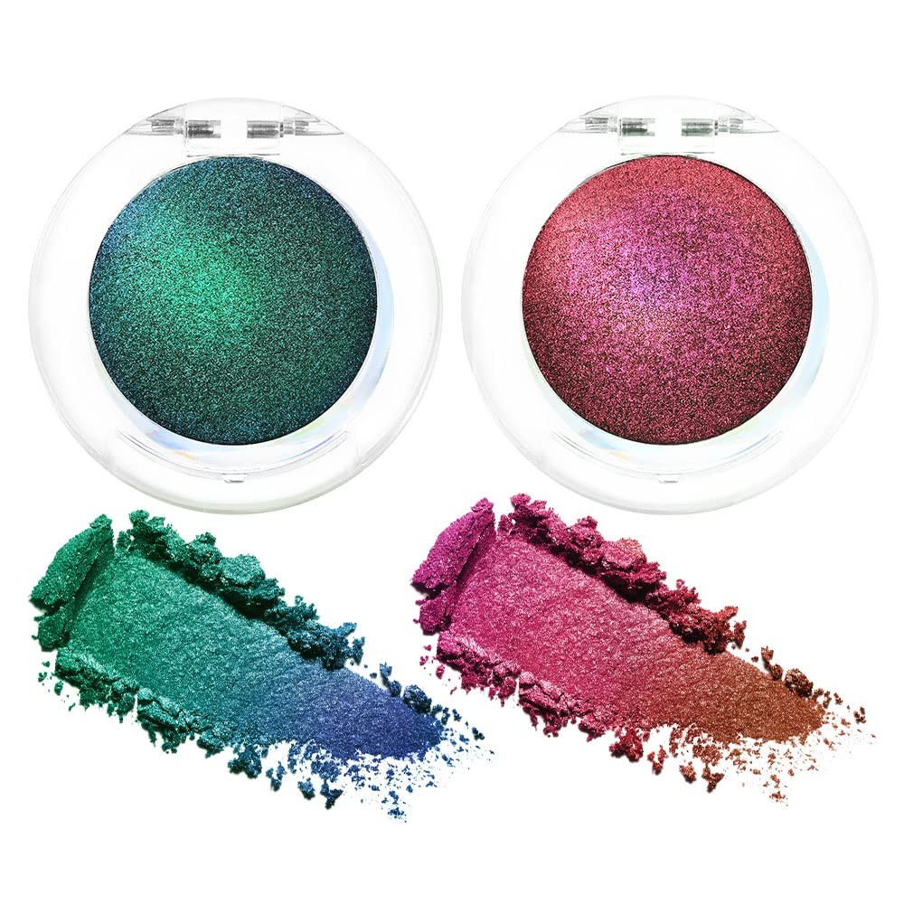 evpct 2Pcs Duochrome Chameleon Chrome Multichrome Eyeshadow Makeup Palette Set