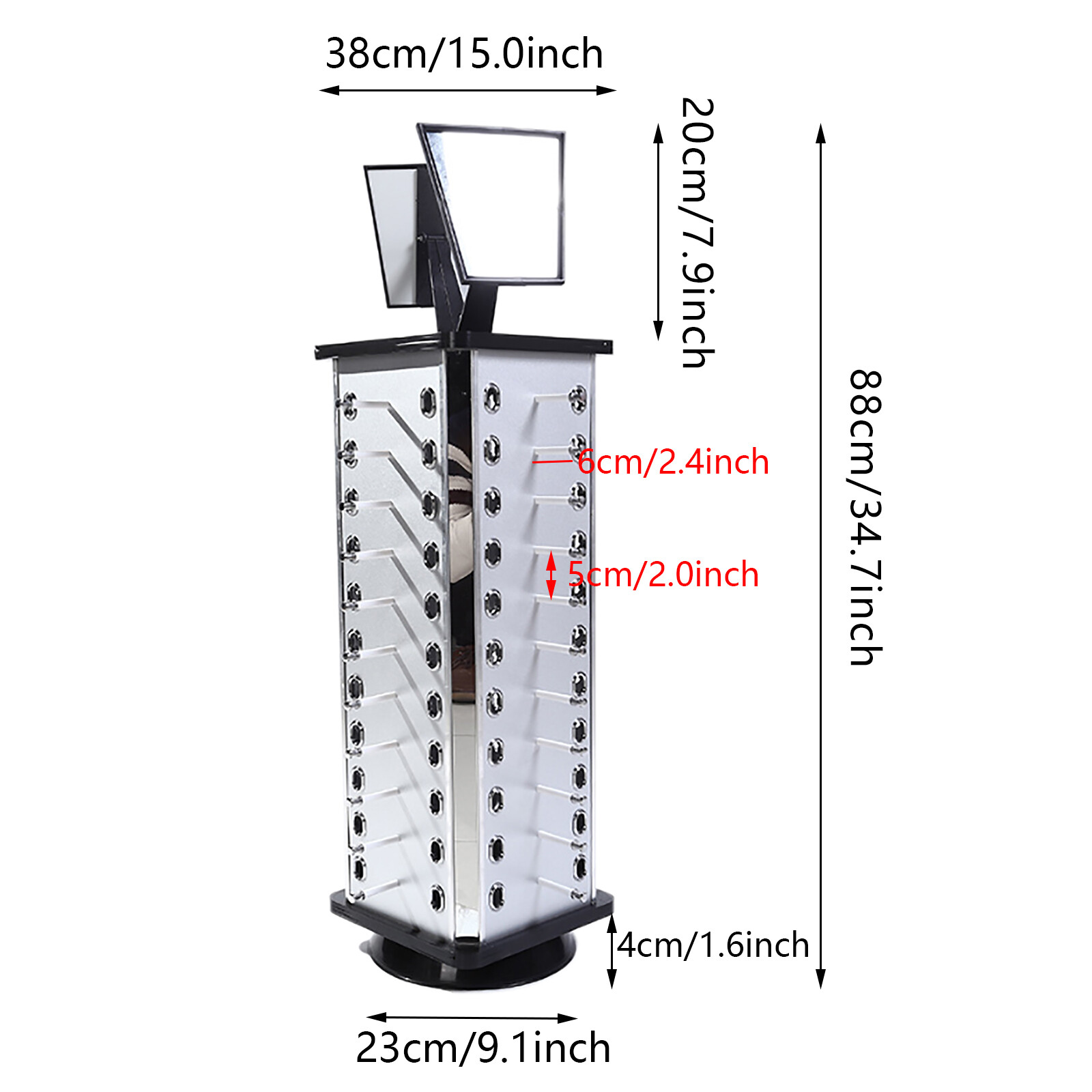 360° Rotating Glasses Display Rack for 44 Pairs with Adjustable Mirrors