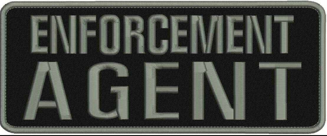 ENFORCEMENT AGENT embroidery patches 4x10 hook on back grey