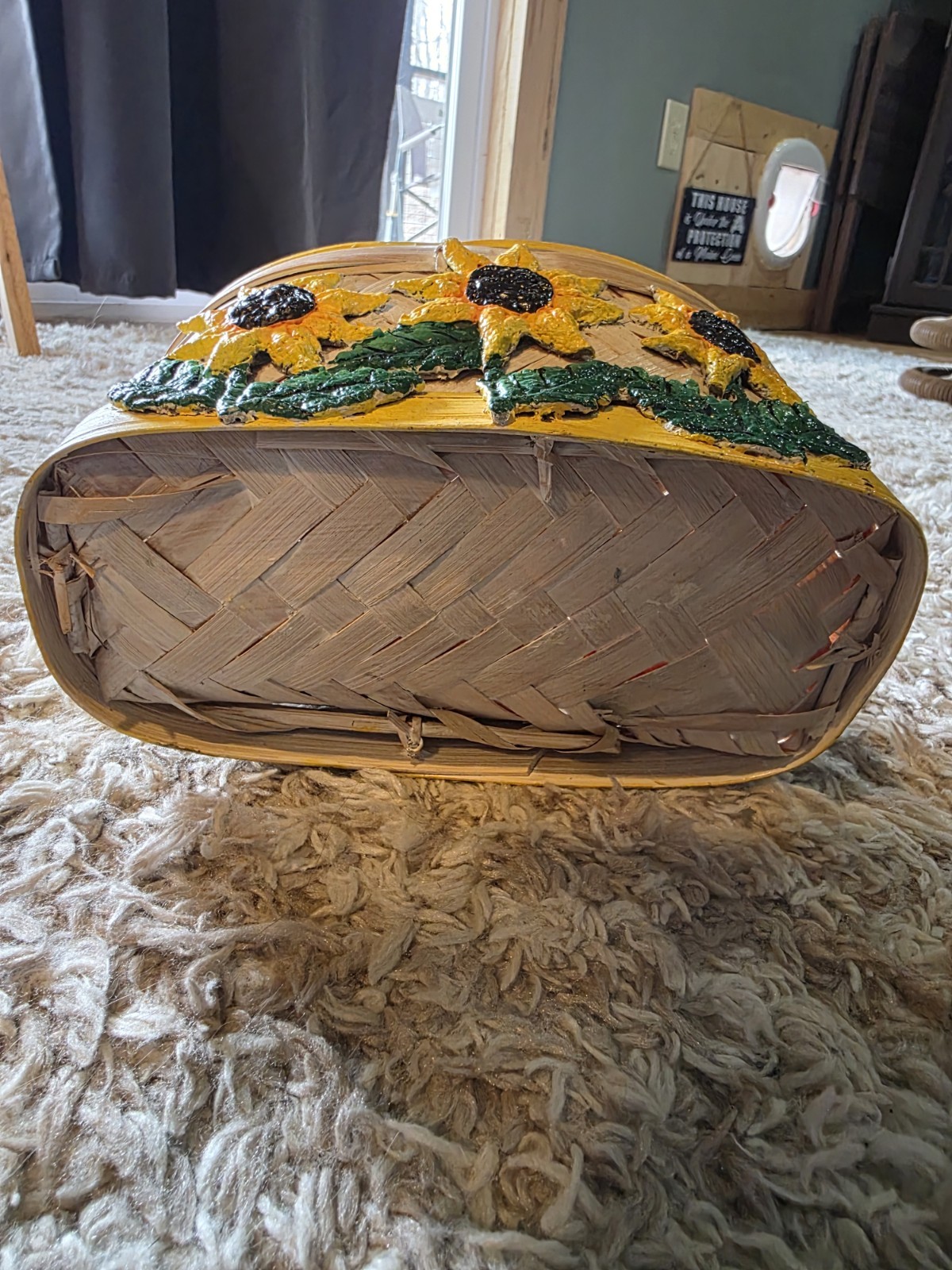 Universal Thread Mustard Yellow And White Basket With Sunflowes