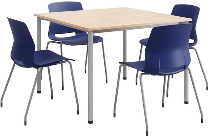 KFI Home or Office 42" Square Kitchen Pantry Table w 4 White Imme Stack Chairs